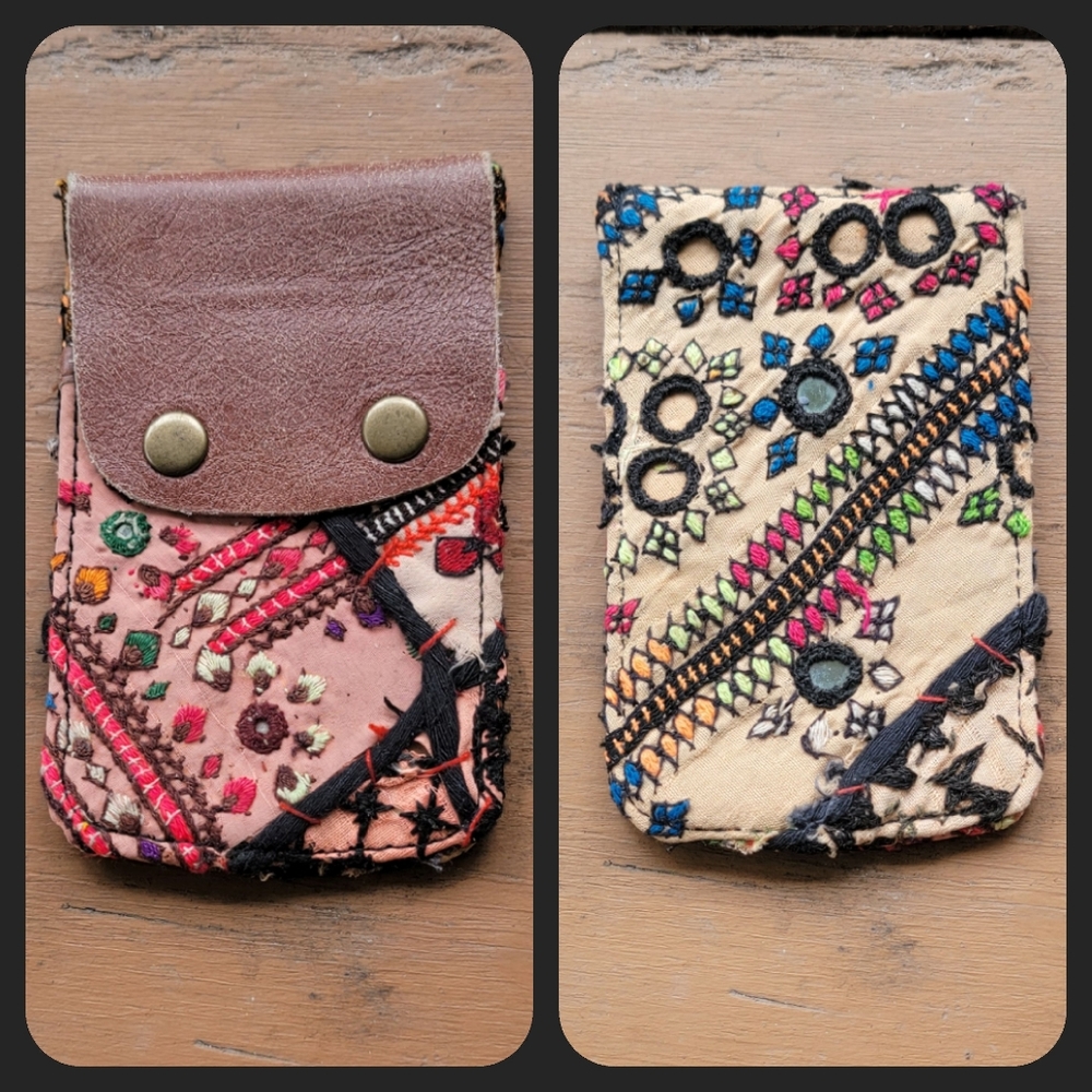 🪬🍄 Free People Boho Embroidered Repurposed vtg banjara hippie Wallet card case